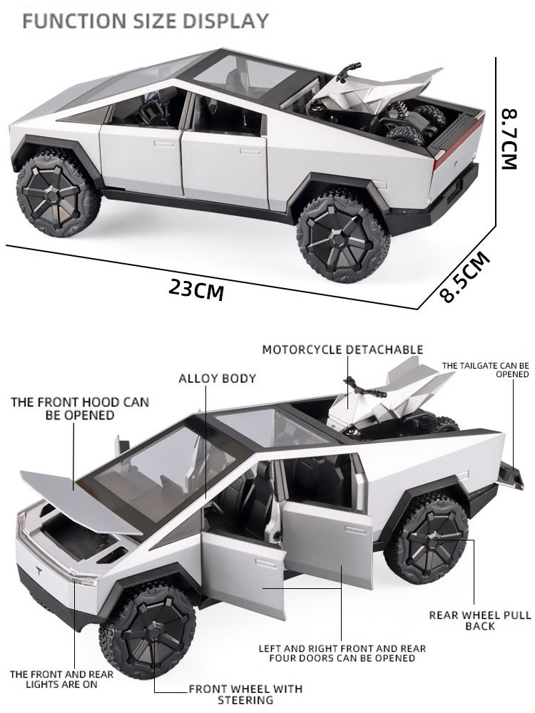 2023  Simulation 1:24 Alloy Car Cyberpunk with Sound and Light Pickup Truck Model Ornaments Alloy Pull Back Off-Road Vehicle