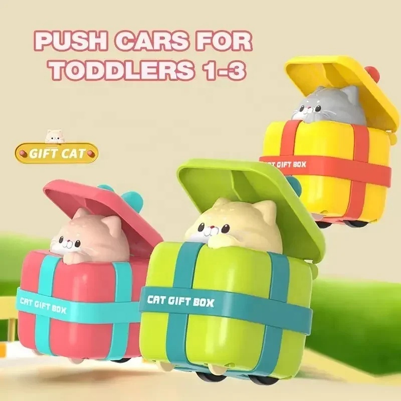 Pull-back Cat Car Toys Friction toy vehicle plastic Cheap price cartoon gift cat press and go car toys for kids