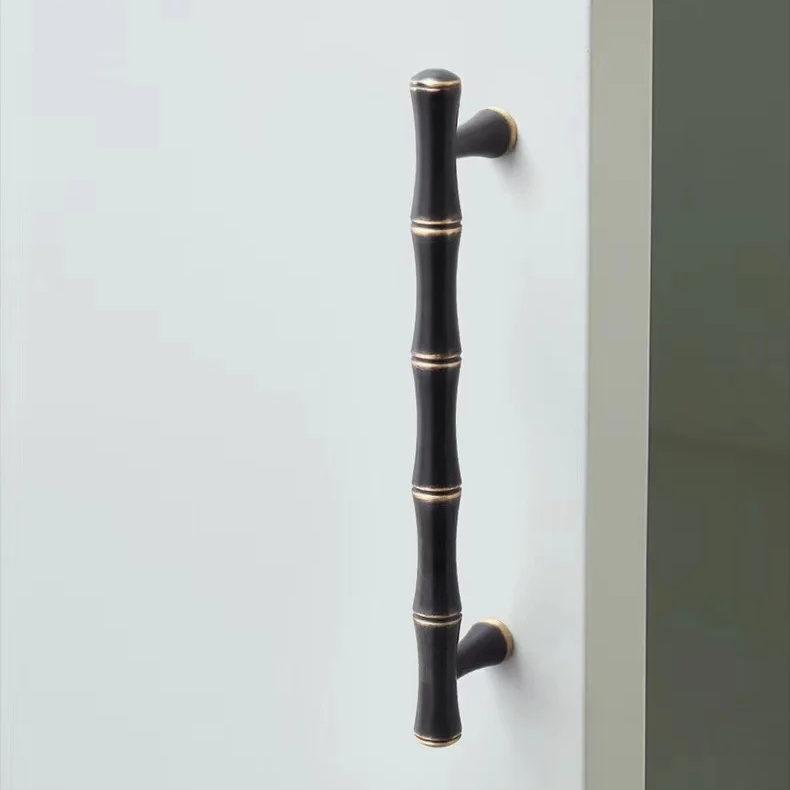 New Chinese Style Bamboo Shape Cabinet Handles Gold Brass Black Hardware for Furniture Drawers Boxes Manufacturer's Price