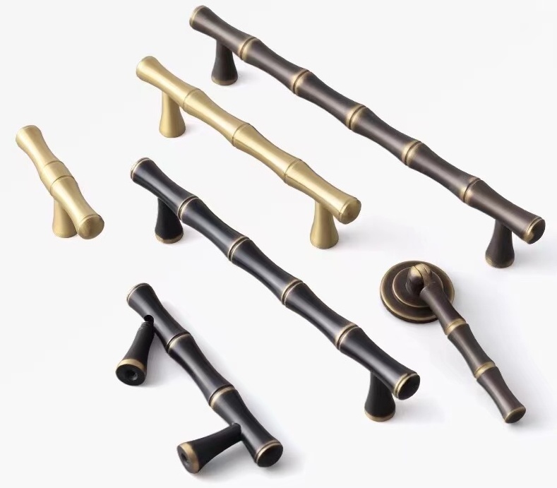 New Chinese Style Bamboo Shape Cabinet Handles Gold Brass Black Hardware for Furniture Drawers Boxes Manufacturer's Price