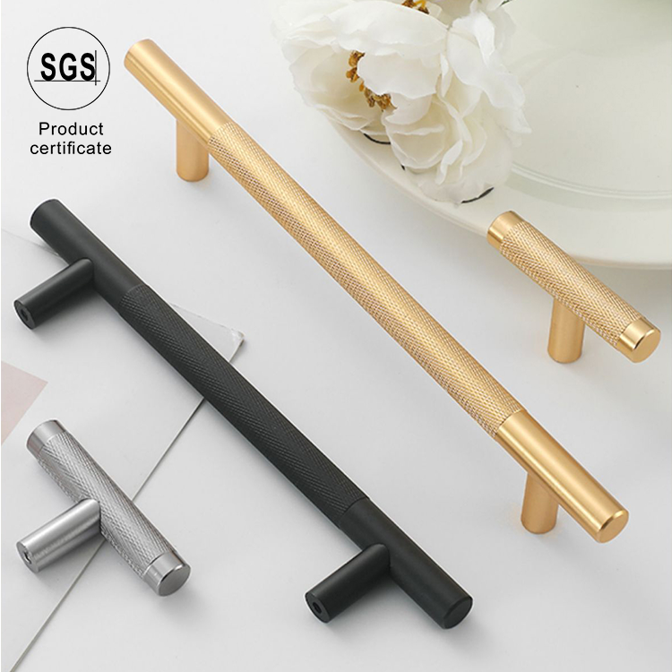 Wholesale price popular design aluminum gold black knurled hardware furniture handles