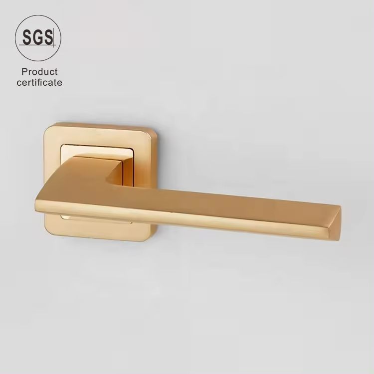 New Style Home Aluminum Alloy Door Handles Modern Gold Aluminium Door Lever Handle Lock For Interior Door