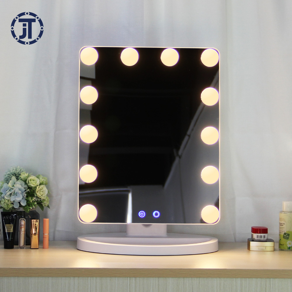 Tabletop ABS Power Supply Dimmable 12 LED Bulbs Hollywood Vanity Makeup Mirror With Lights