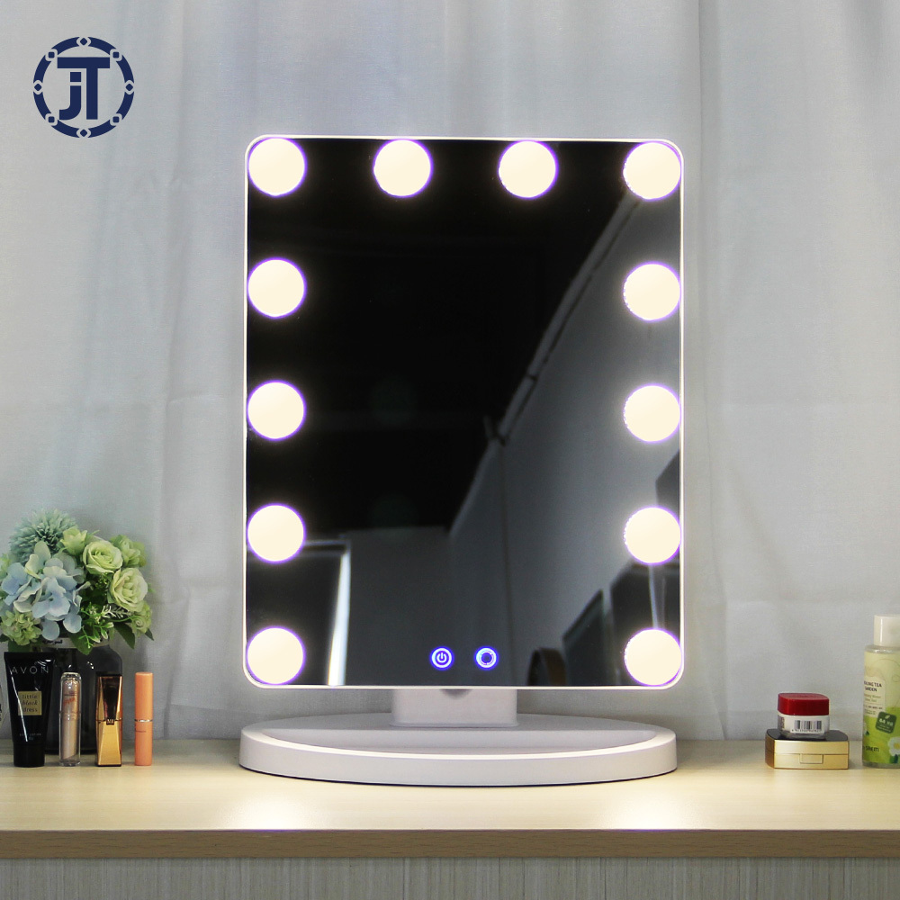 Tabletop ABS Power Supply Dimmable 12 LED Bulbs Hollywood Vanity Makeup Mirror With Lights