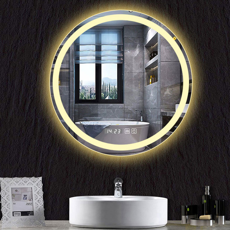 Modern luxury furniture circle smart led bathroom mirror anti fog backlit illuminated wall hair salon mirrors