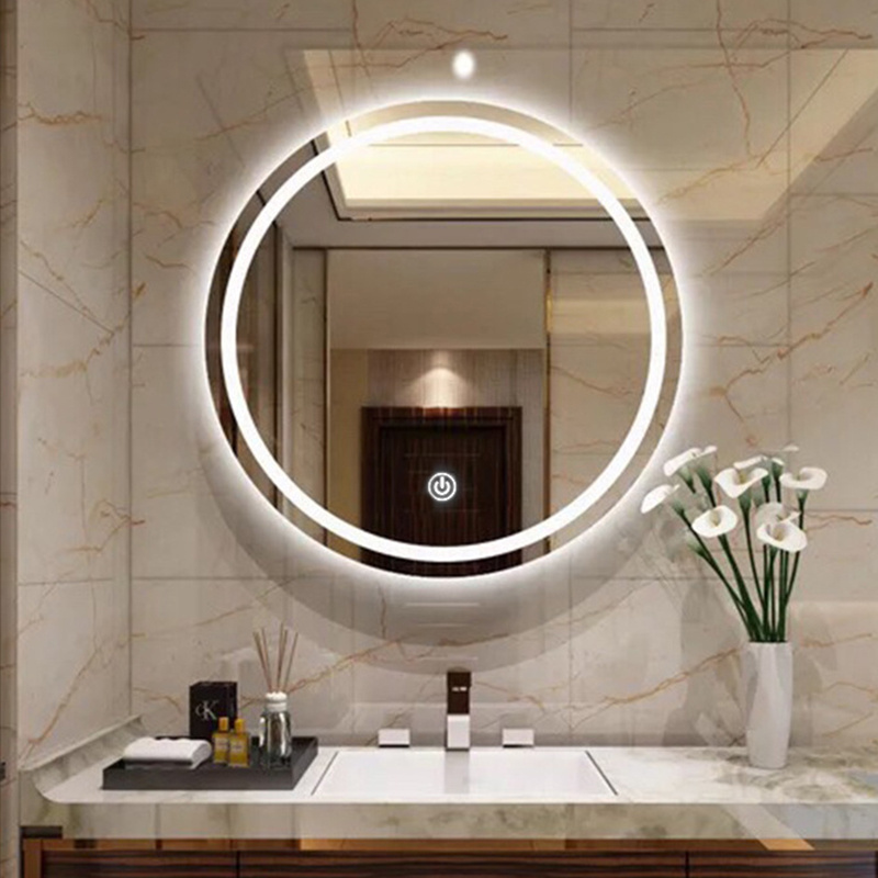 Modern luxury furniture circle smart led bathroom mirror anti fog backlit illuminated wall hair salon mirrors