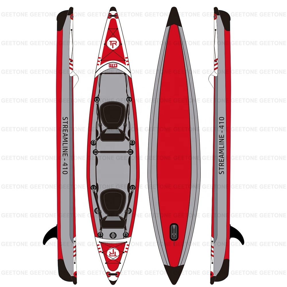 Geetone Streamline kayak 410cm Two Person inflatable drop stitch kayak foldable Three Chamber Inflatable Fishing kayak