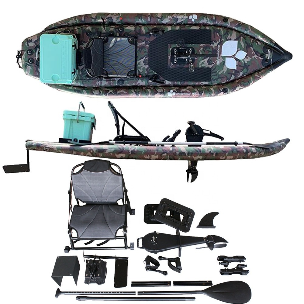 GeeTone Patterned Drop Stitch Seat Sit On Top Fishing Kayak Inflatable With Foot Pedal Fishing Rod High quality