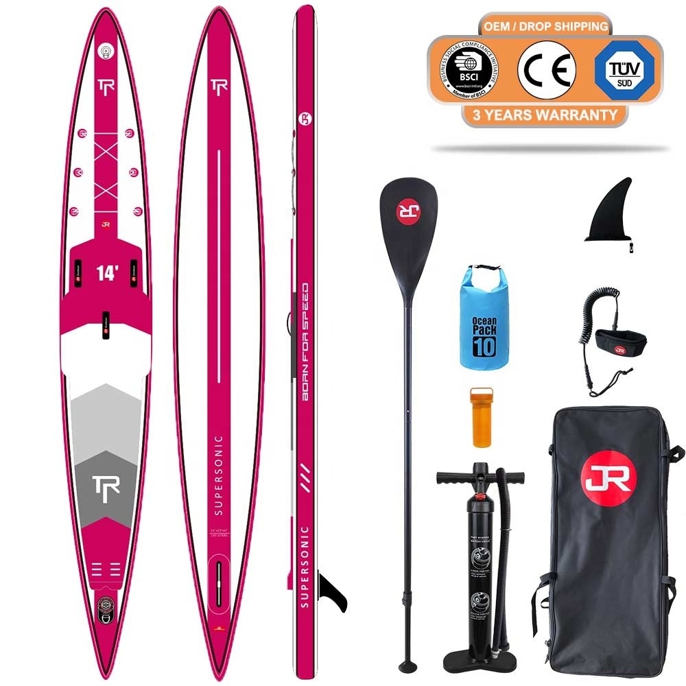 Geetone 2023 New Design Supersonic 14' Pink High Quality SUP Racing Inflatable Race Paddle Boards Set With Center Stringers