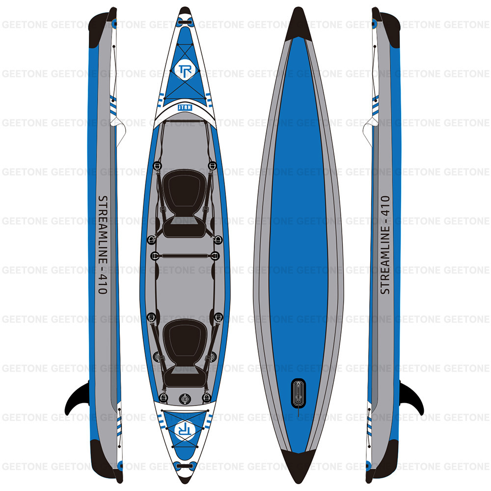 Geetone Streamline kayak 410cm Two Person inflatable drop stitch kayak foldable Three Chamber Inflatable Fishing kayak