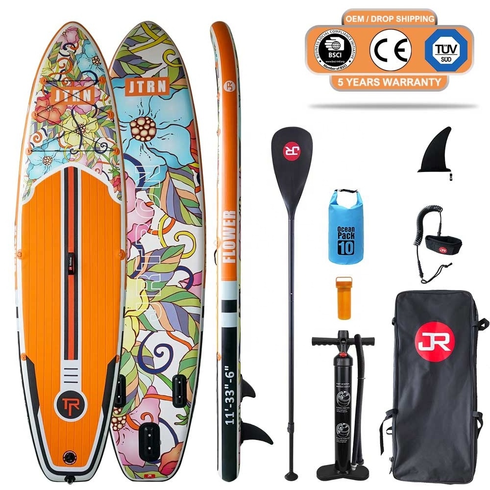 Geetone flower new design 11 feet inflatable SUP stand up paddle boards set foldable ISUP with accessories portable surfboard