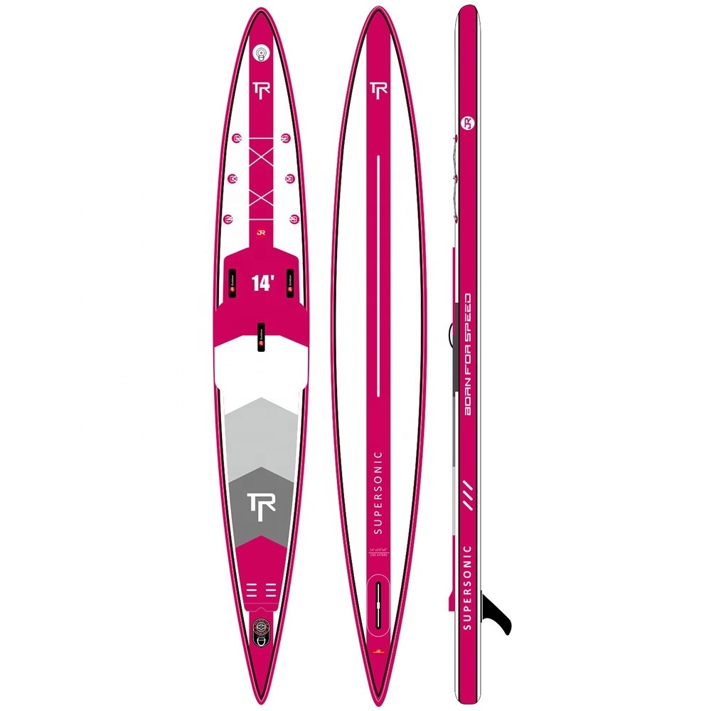 Geetone 2023 New Design Supersonic 14' Pink High Quality SUP Racing Inflatable Race Paddle Boards Set With Center Stringers