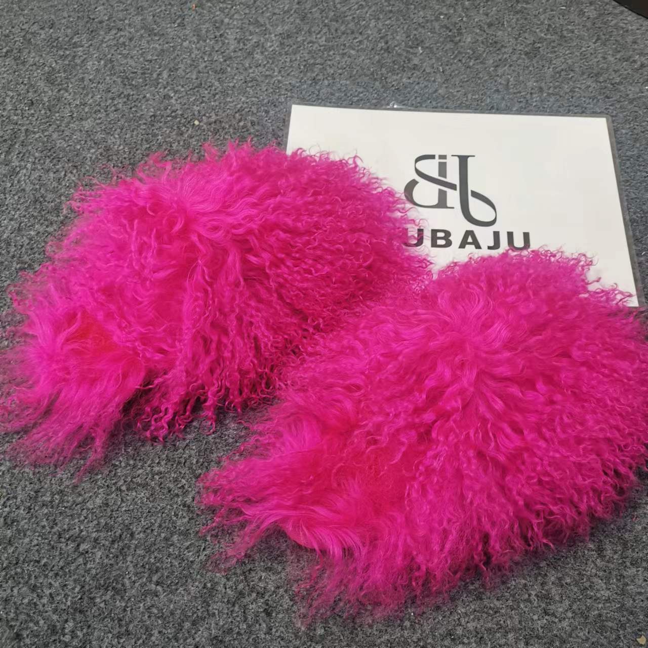 Custom Slides With Logo 2022 Latest Fashion Fall Winter Mongolian Fur Slides House Slippers Fluffy For Women Sheep Fur Slippers