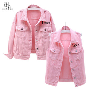 Plus Size S-4XL Custom Logo Fall Clothing For Women Pink Blue Black White Yellow Red Fashion Jeans Denim Jackets for Lady 2022