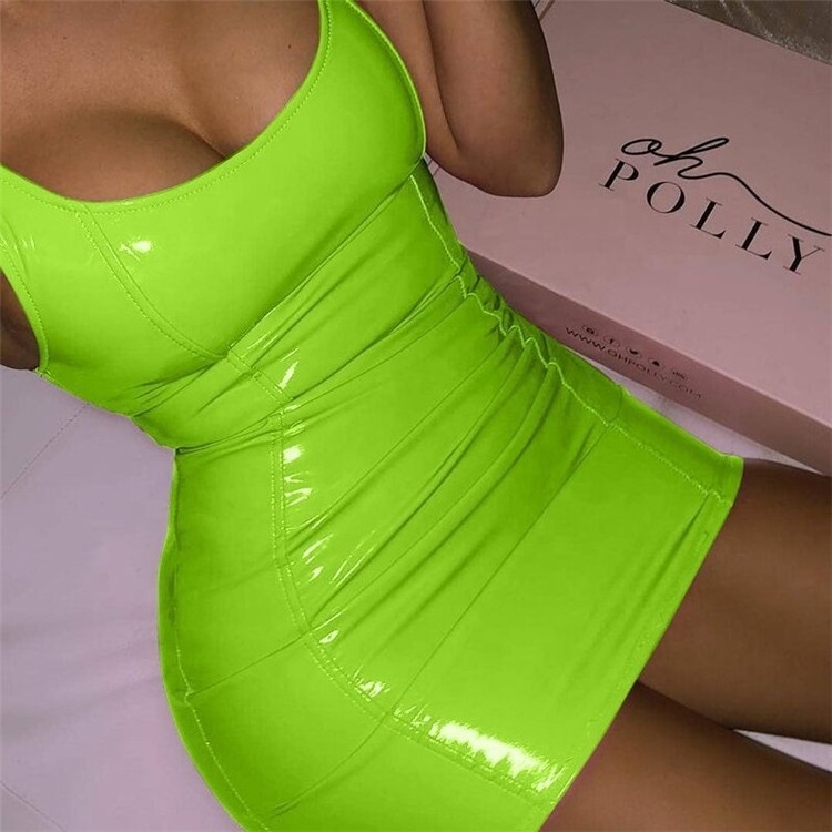 Nightclub Dresses Bodycon Package Hip Summer Sexy PU Patent Leather Sheath Tank Dress Women