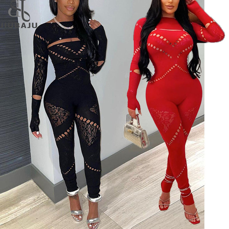 Sexy Mesh Stocking Lingerie Women See Through With Holes Full Sleeve Backless Thin One Piece Jumpsuit