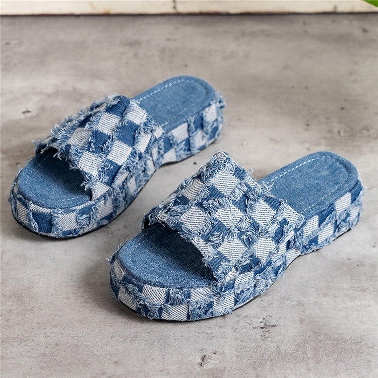 Summer Women's New Thick Soled Denim Sandals Casual Sport Beach Ladies Slides Fashion Women Slippers