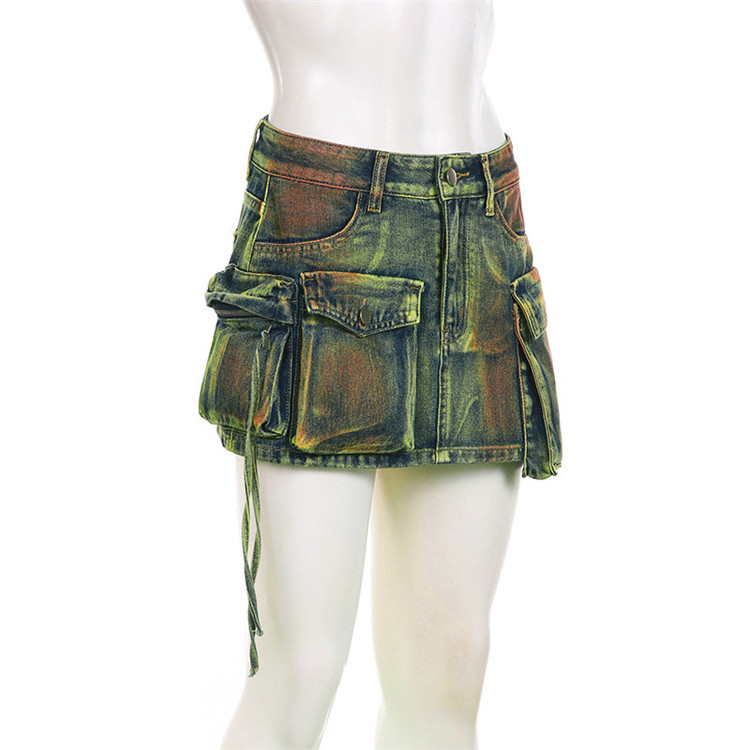 Green Tie Dye Denim Two Piece Sets Women High Quality Tube Top  2 Piece Skirt Set Women Fashion