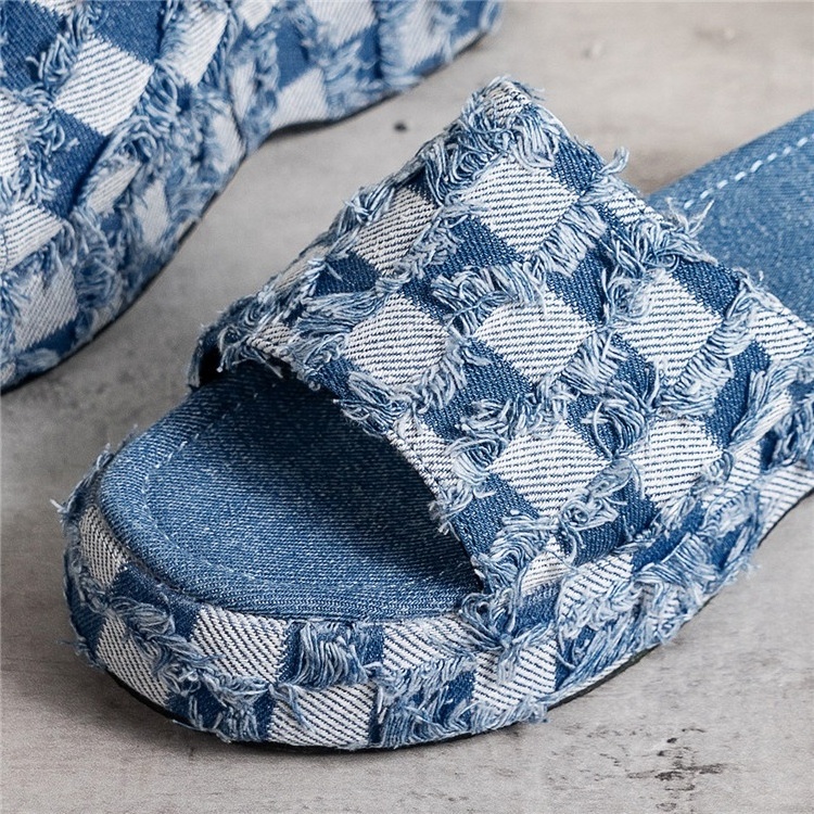 Summer Women's New Thick Soled Denim Sandals Casual Sport Beach Ladies Slides Fashion Women Slippers