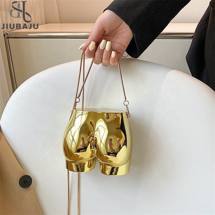 Silver Mini Cute Shoulder Bags for Women Luxury Designer Gold Crossbody Purse Evening Party Acrylic Chain Butt Shape Handbag