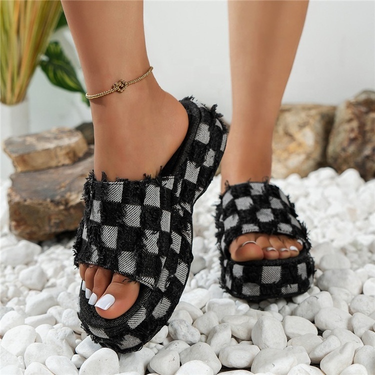 Summer Women's New Thick Soled Denim Sandals Casual Sport Beach Ladies Slides Fashion Women Slippers