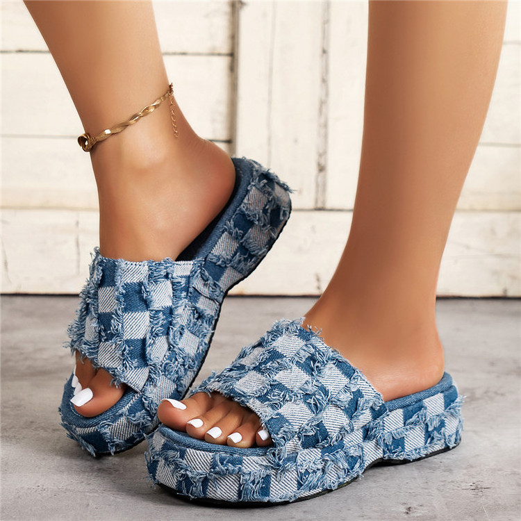 Summer Women's New Thick Soled Denim Sandals Casual Sport Beach Ladies Slides Fashion Women Slippers