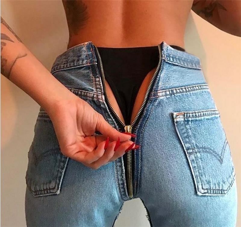 Sexy Back Zipper Pants Women High Waist Hot Bodycon Women Denim Jeans Pants