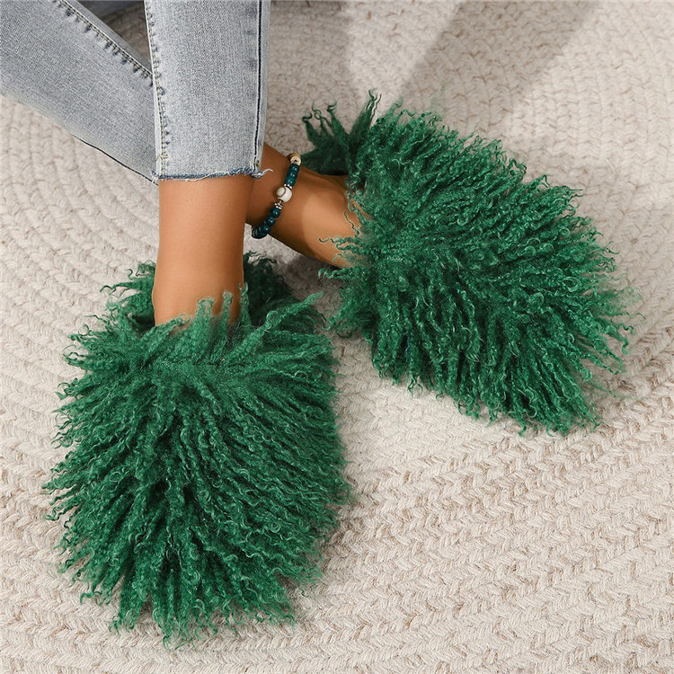 Winter Furry Shoes Women Fur Slippers Fluffy Faux Mongolian Fur Slides Warm Plush Slippers Fuzzy Flip Flops Luxury Shoes Woman