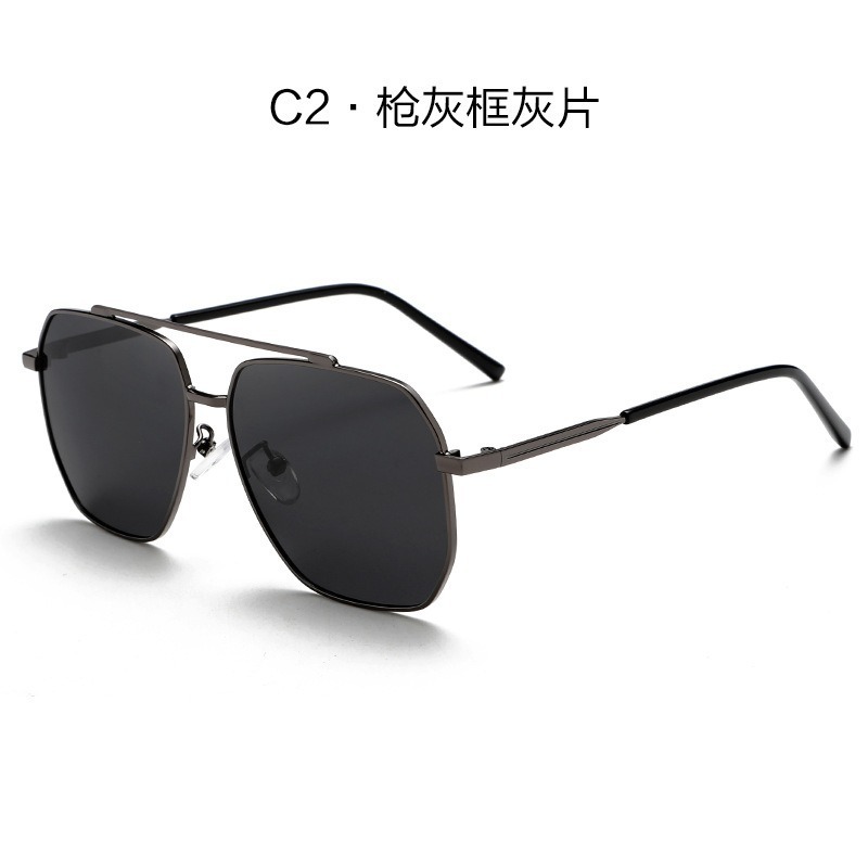 2024 Hot Selling Retro Square UV400 Black Lens Sunglasses Metal Frame Polarized Double Bridge Unisex Sunglasses