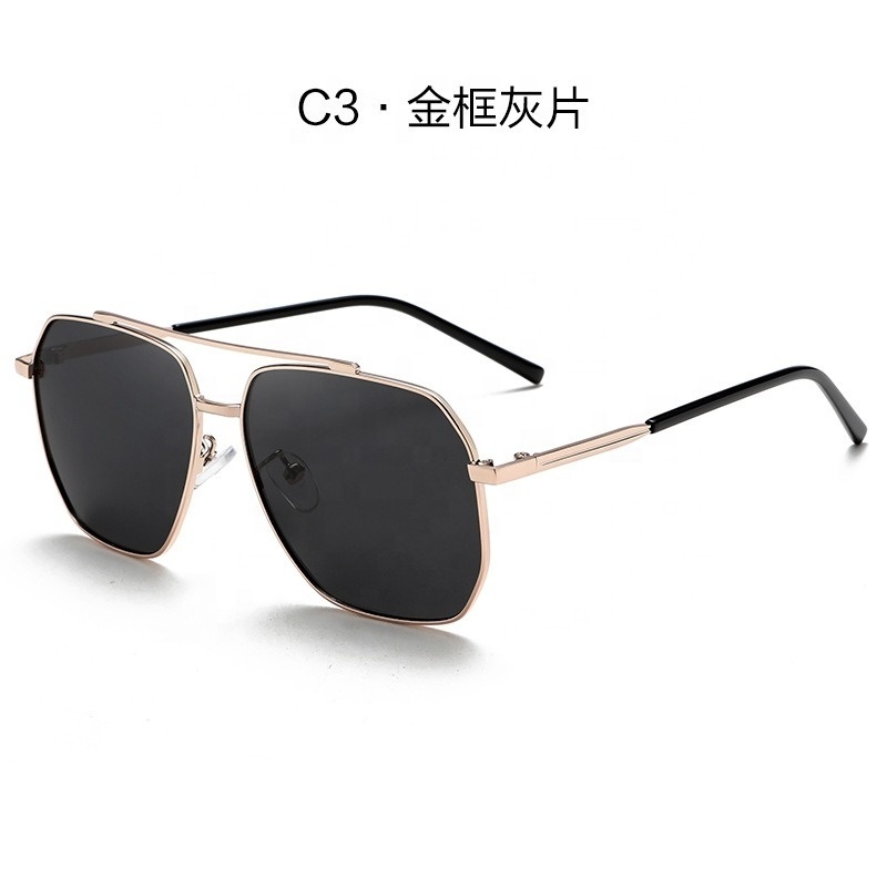 2024 Hot Selling Retro Square UV400 Black Lens Sunglasses Metal Frame Polarized Double Bridge Unisex Sunglasses