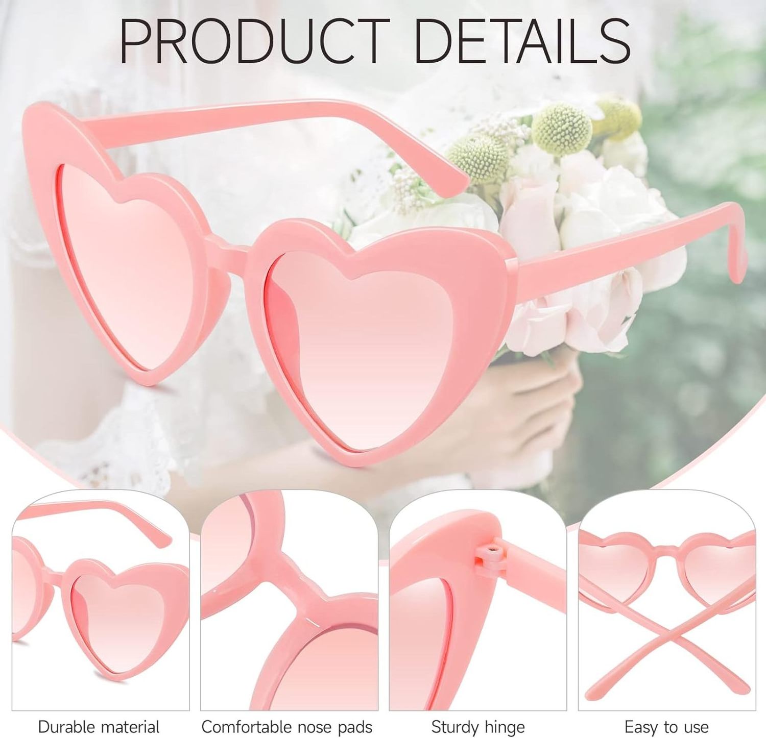 Customized Logo wholesale cheap pc sweet love&roses hearts pink sunglasses fashion women love heart glasses shaped sunglasses