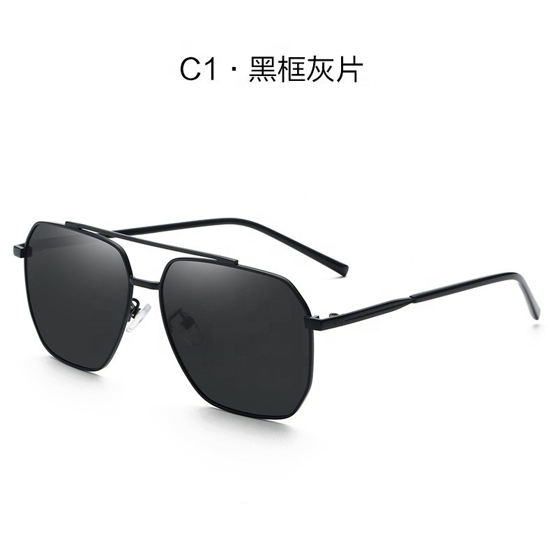 2024 Hot Selling Retro Square UV400 Black Lens Sunglasses Metal Frame Polarized Double Bridge Unisex Sunglasses