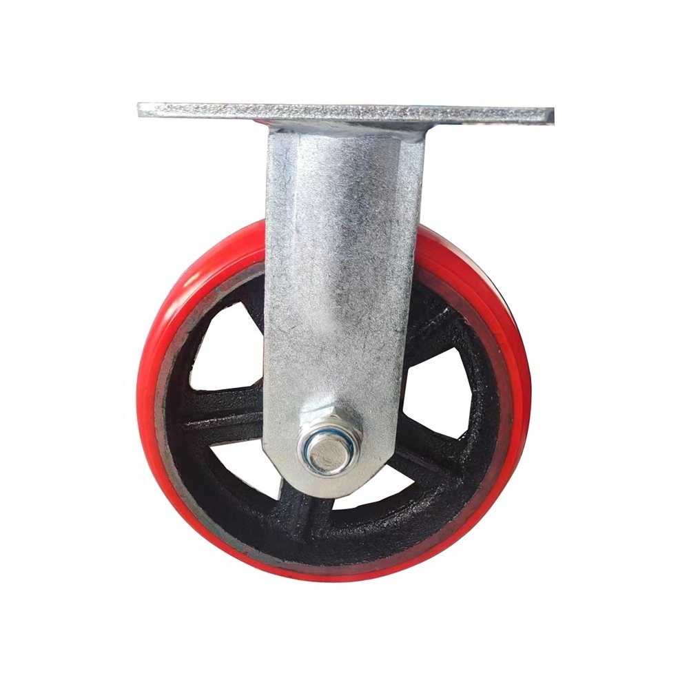 Good Quality Caster Wheel 500kg 1 ton 2 ton 3 ton Rigid Fixed Swivel Industrial Heavy Duty PU Caster Wheel 6 inch 8 inch