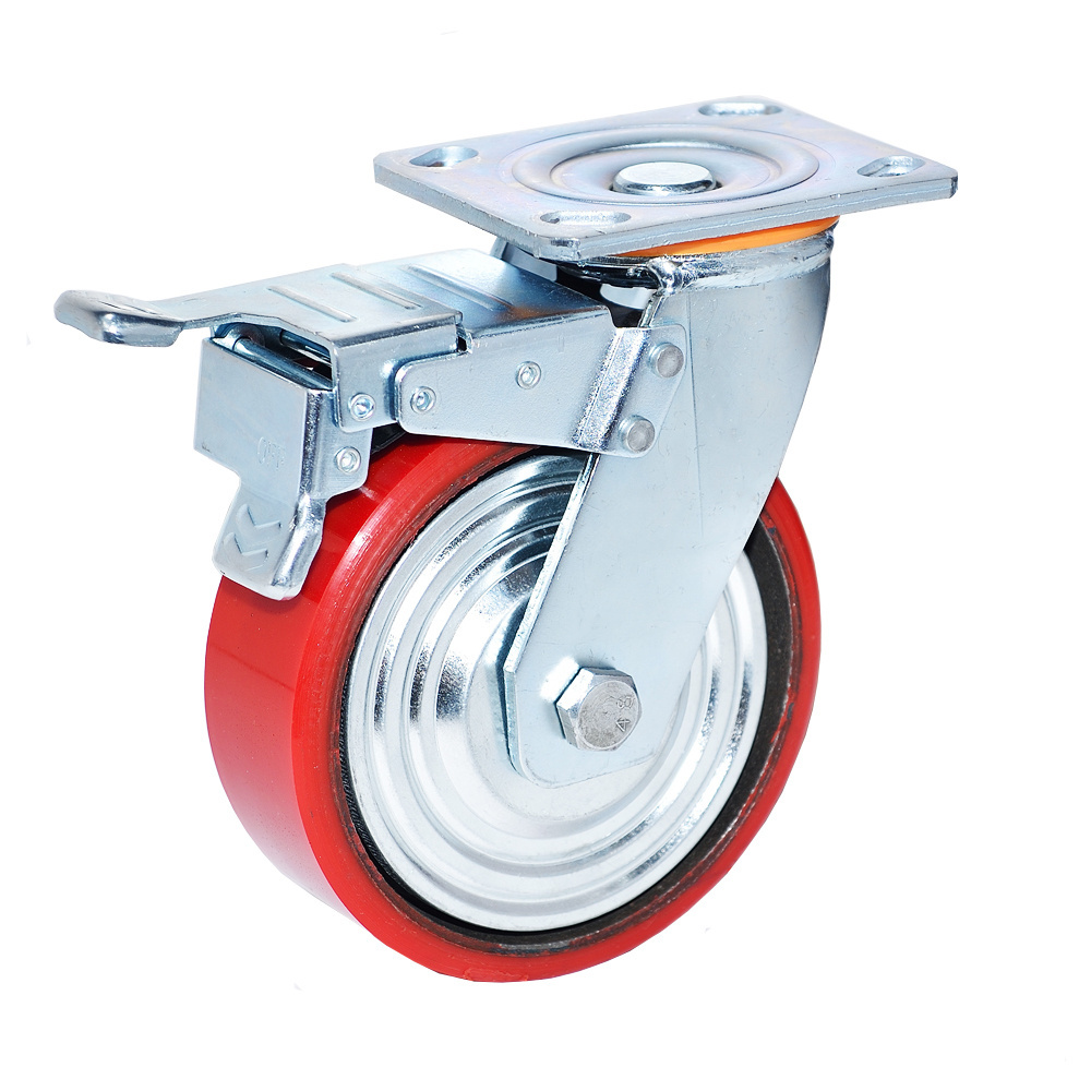 Good Quality Caster Wheel 500kg 1 ton 2 ton 3 ton Rigid Fixed Swivel Industrial Heavy Duty PU Caster Wheel 6 inch 8 inch