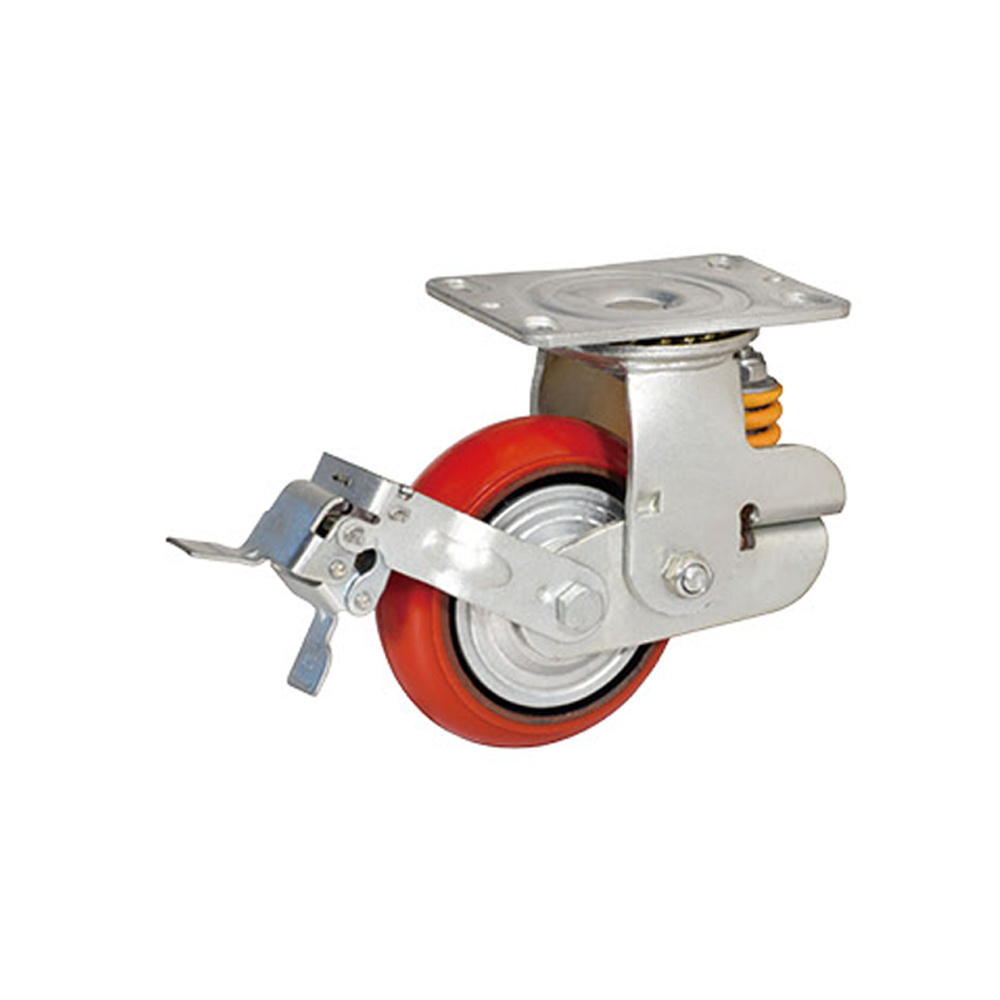 Heavy duty industrial  6inch 8inch pu Material spring loaded castors spring shock absorber casters retractable caster