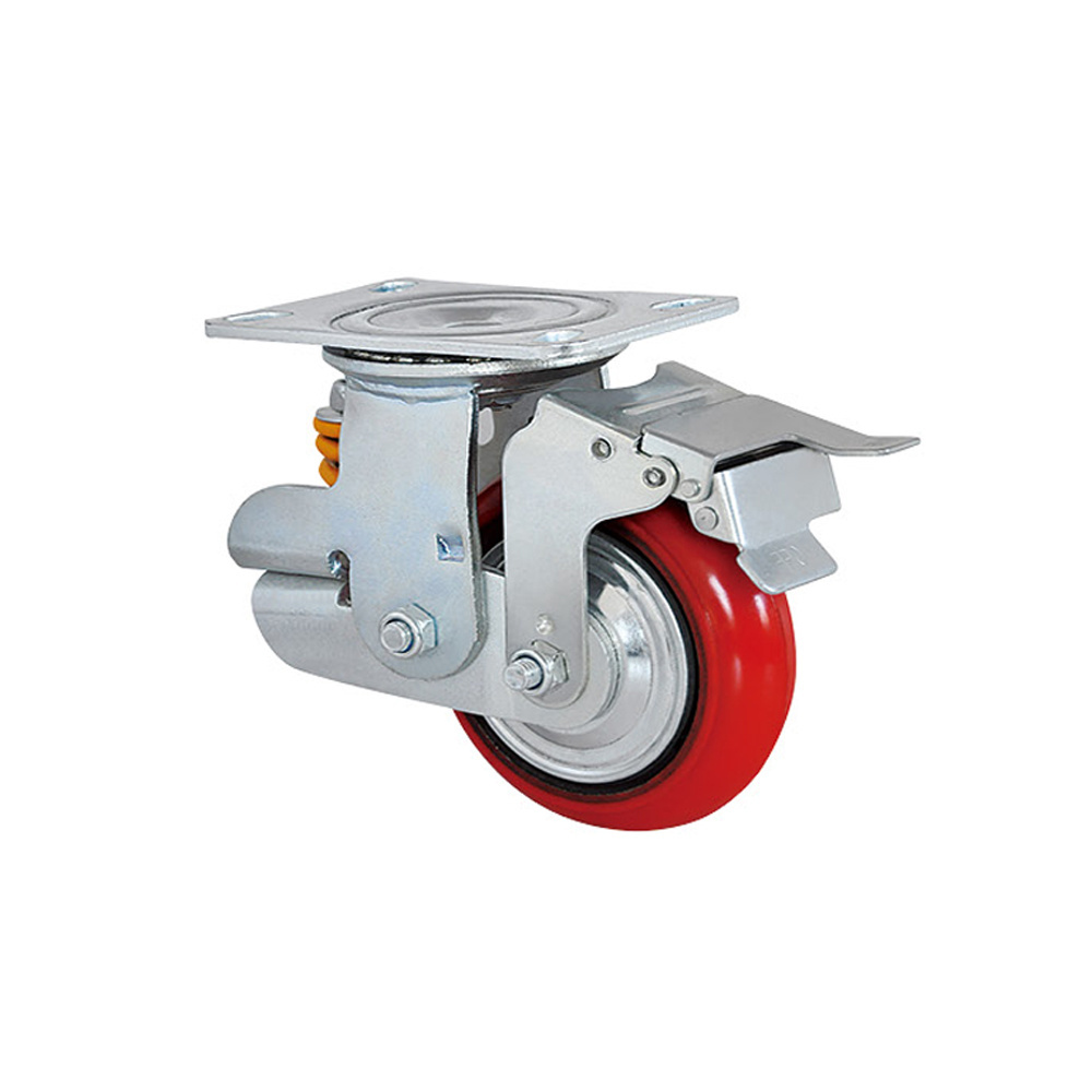 Heavy duty industrial  6inch 8inch pu Material spring loaded castors spring shock absorber casters retractable caster