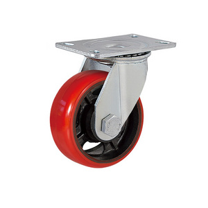 Heavy Duty 6inch 8inch 10inch Roller Cast Iron Swivel Red PU Wheel Castor  China Supplier caster wheel 300kg