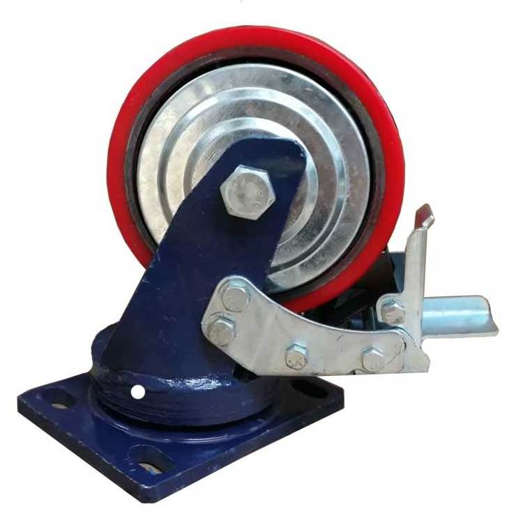 8 Inch Red  Polyurethane(PU) Material Heavy Duty  Fixed Swivel Locking  Caster Wheels  2ton Caster Wheel