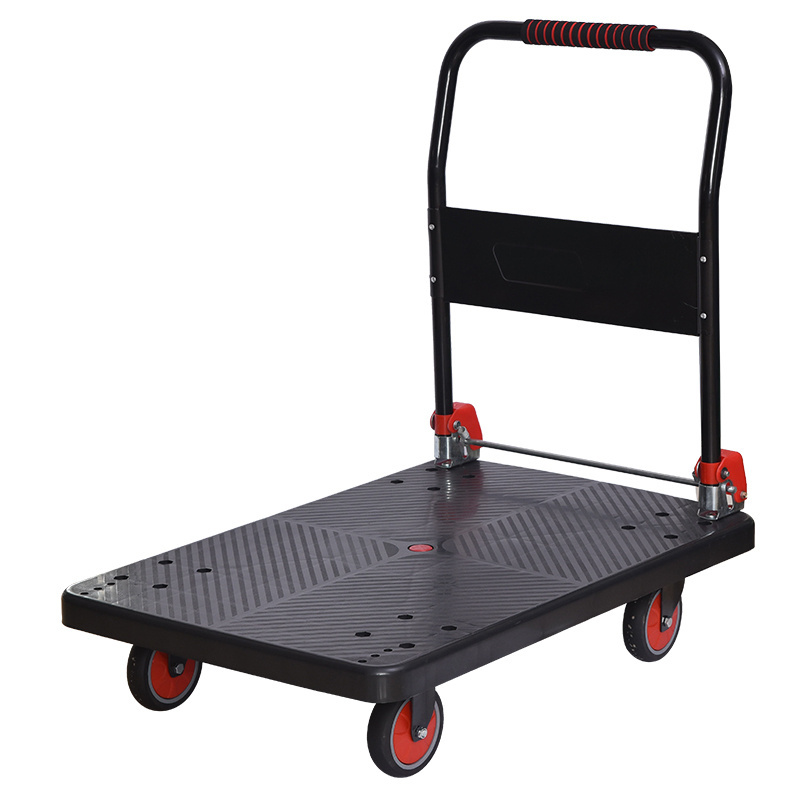 Heavy duty Platform hand truck flat plastic cart trolley 300kg 4-wheel folding cart