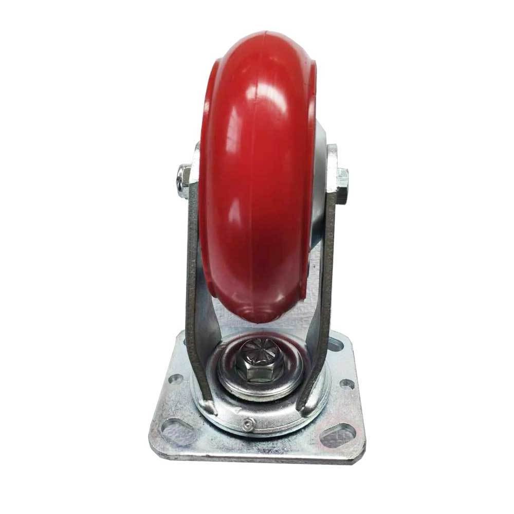 Double ball bearing PU/PVC caster wheel,Industrial Red heavy duty swivel castors with brake