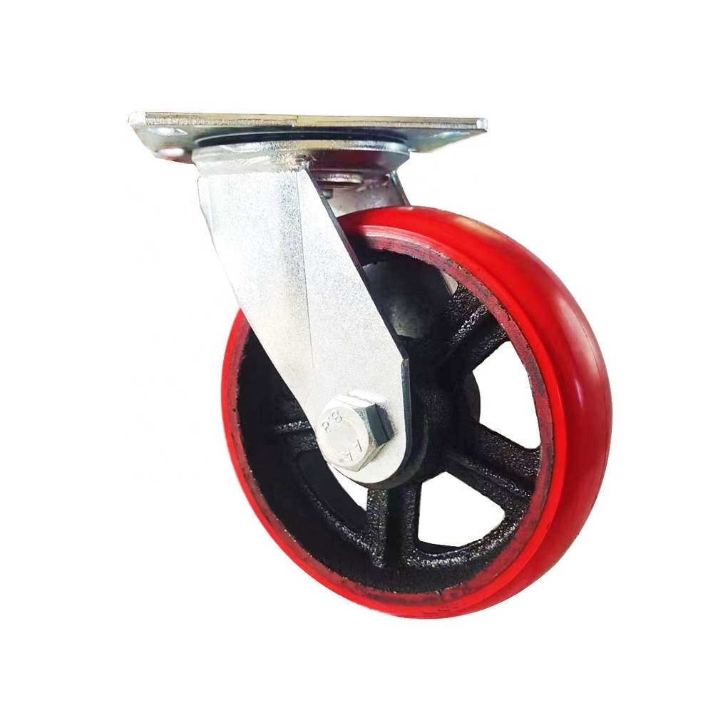 Good Quality Caster Wheel 500kg 1 ton 2 ton 3 ton Rigid Fixed Swivel Industrial Heavy Duty PU Caster Wheel 6 inch 8 inch