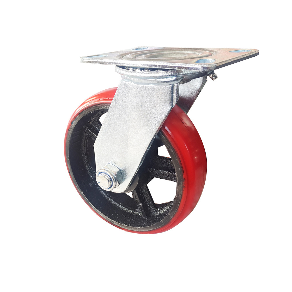 Good Quality Caster Wheel 500kg 1 ton 2 ton 3 ton Rigid Fixed Swivel Industrial Heavy Duty PU Caster Wheel 6 inch 8 inch