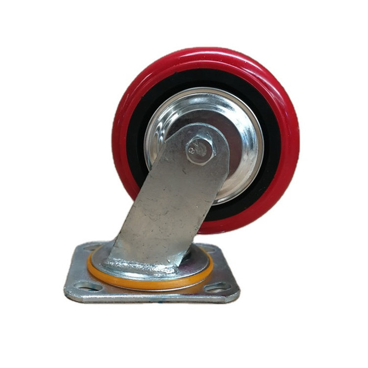 Double ball bearing PU/PVC caster wheel,Industrial Red heavy duty swivel castors with brake