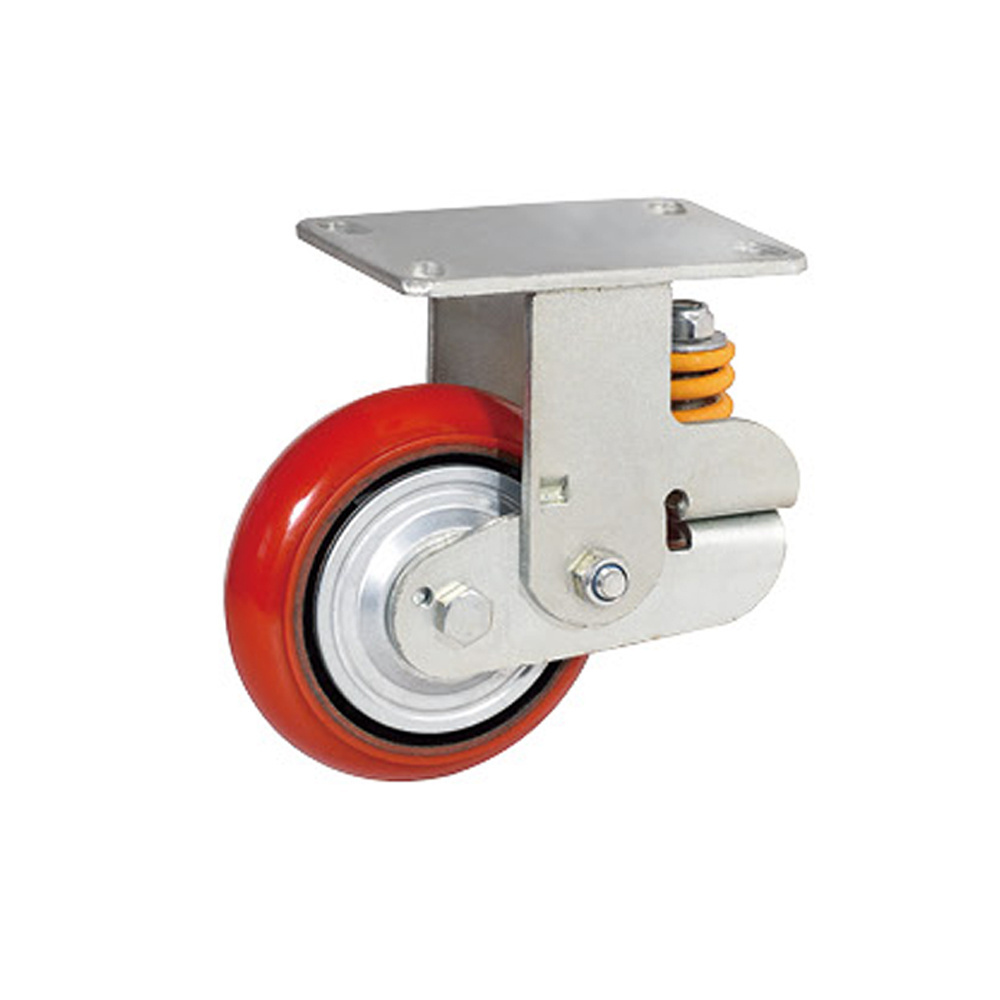 Heavy duty industrial  6inch 8inch pu Material spring loaded castors spring shock absorber casters retractable caster