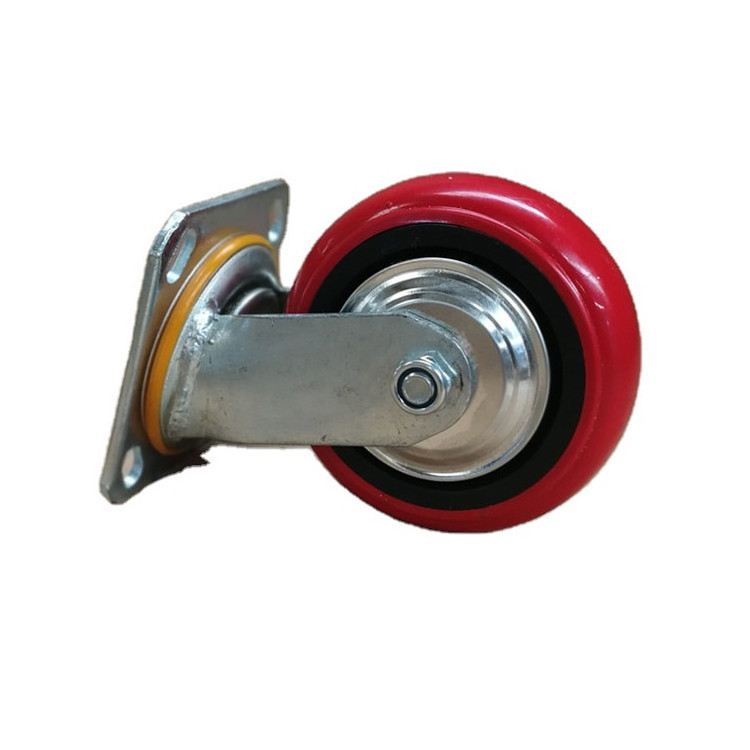 Double ball bearing PU/PVC caster wheel,Industrial Red heavy duty swivel castors with brake