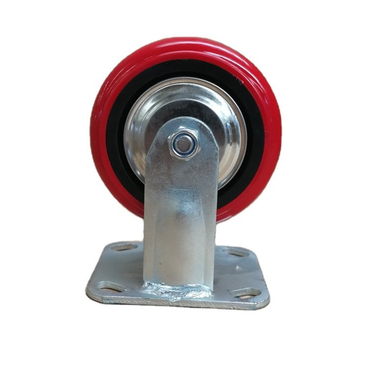 Double ball bearing PU/PVC caster wheel,Industrial Red heavy duty swivel castors with brake