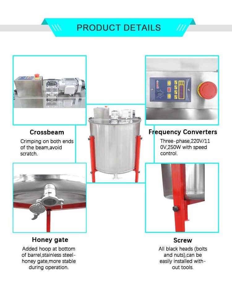 4 6 8 Frames Electric Stainless Steel Honey Extractor Extractor With Self Reversal Used For Honey Processing And Stirring