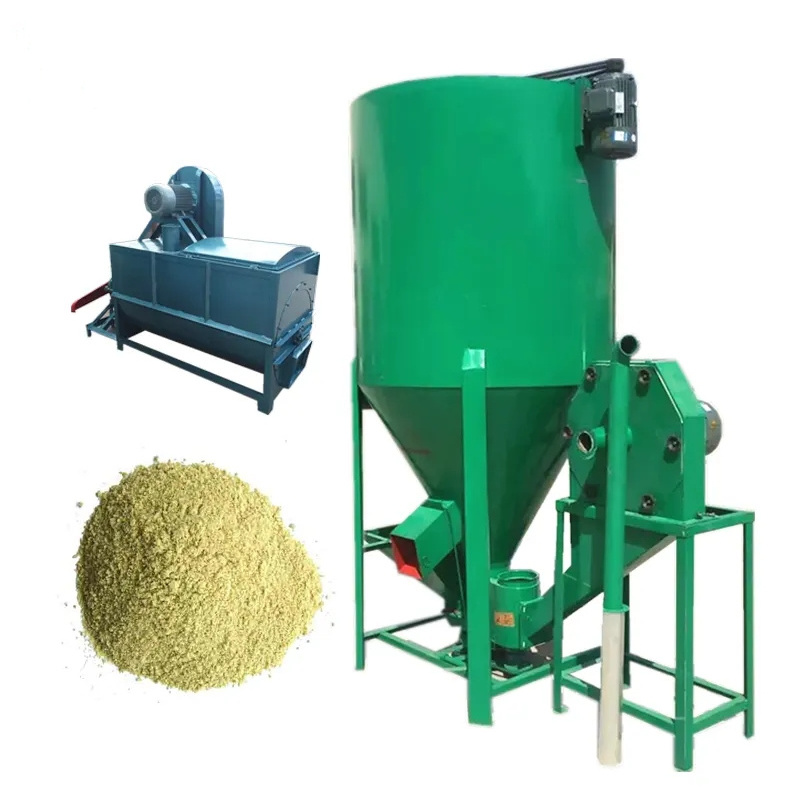 Poultry Equipment Vertical Chicken Pig Animal Feed Corn Grain Grinder Vertical Feed Mixer With Feeding System