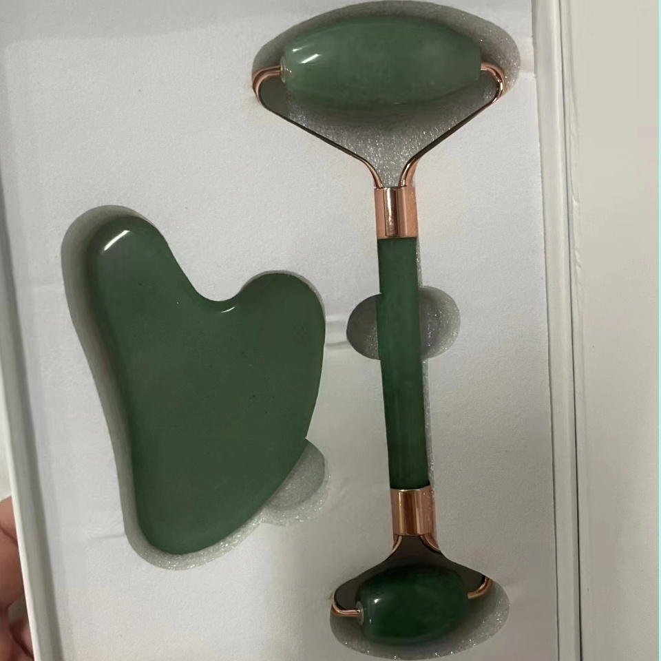 Wholesale 2 in 1 Gem Stone Gua Sha Scraper Skin Care Green Crystal Jade Rollers For Facial Massage