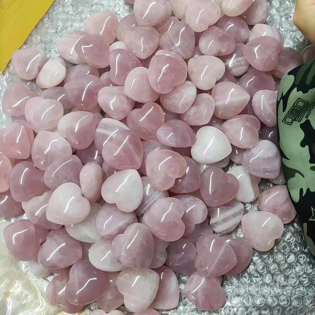 Inspirational Stones With Words Crystal Natural 30mm Rose Quartz Stone Heart Love Carved Peace Happiness Kindness Lucky